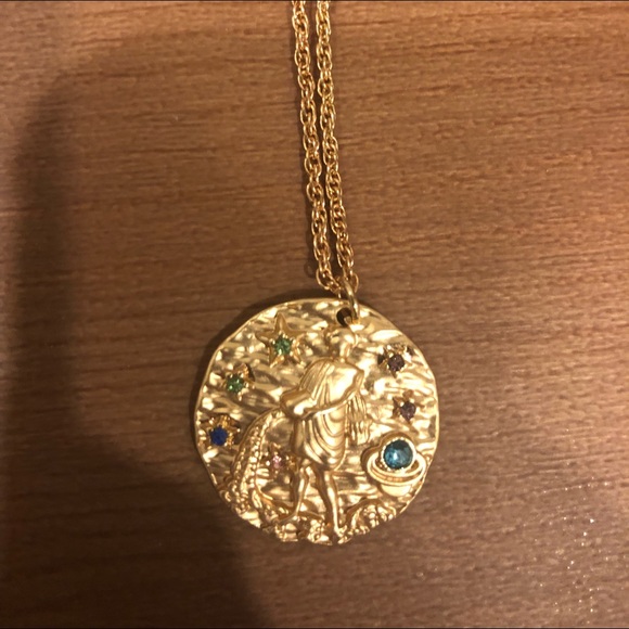 AQUARIUS Crystal Encrusted Zodiac Sign Necklace - Picture 3 of 4